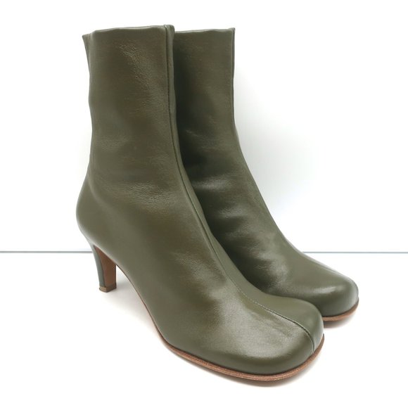 BOTTEGA VENETA BLOC ANKLE BOOTS OLIVE STRETCH LEATHER SIZE 36 - Picture 1 of 11